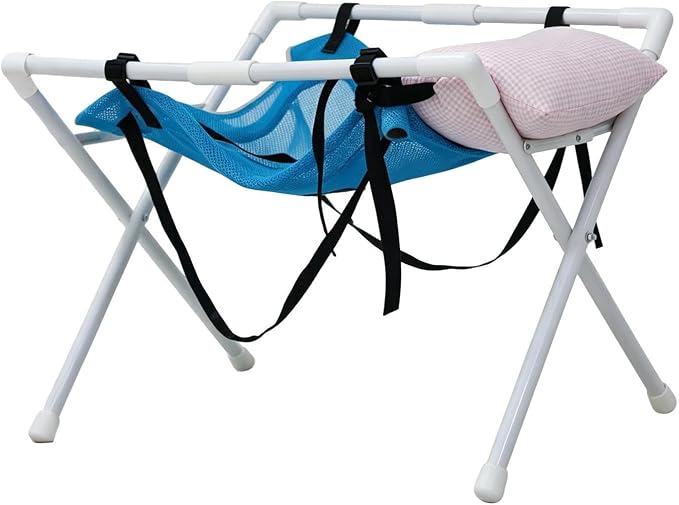 Dog Grooming Hammock Frame - Bath Chair | Foldable Support Stool for Pet | 61x35x42cm | Washable Mesh Restraint Stand | Heavy-Duty Bath Stool With Pink Pillow For Small Medium Breed Dog, Puppy, Cat