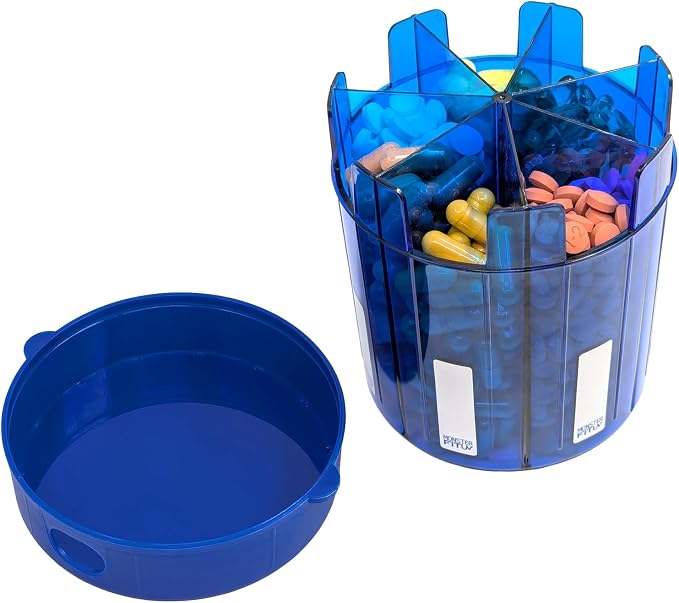XL Supplement Pill Dispenser Bottle, 7 Compartment, Labels, Easy Open, Anti-Mixing, UV Protected Organizer, Extra Large Monthly Vitamin, Monster Fit Medication Holder (Cobalt Blue, Large)
