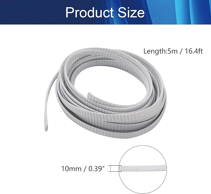 Jutagoss PET Expandable Braided Cable Sleeve, 16.4ft - 3/8 inch Silver White Cable Management Sleeve, Wire Loom Tube Cord Protector for USB Cable, Power Cord, Audio Video and More, 1Pc