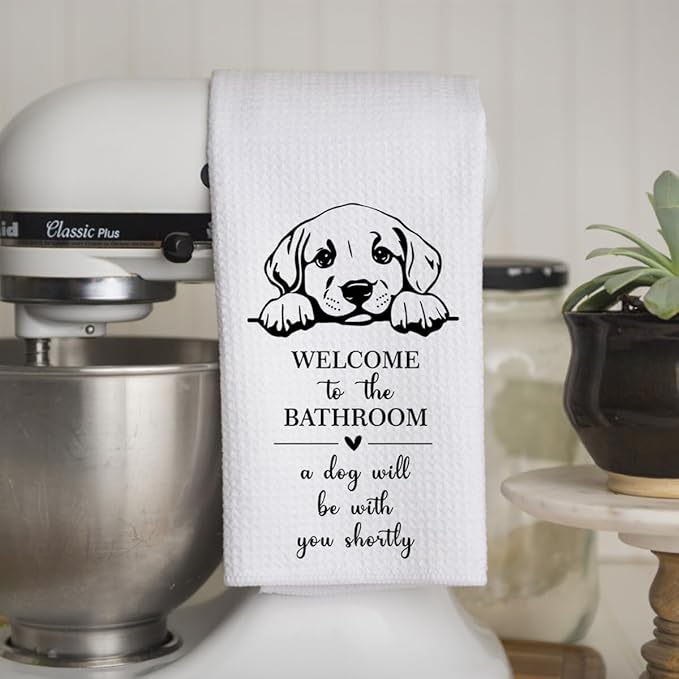 KIDEAR Funny Dog Bathroom Decor Welcome to The Bathroom Hand Towel,1 PCS Cute Dog Kitchen Towels for Toilet Wall Decorations,Cute Animal, Gifts for Women, Pet Owners Housewarming - A06