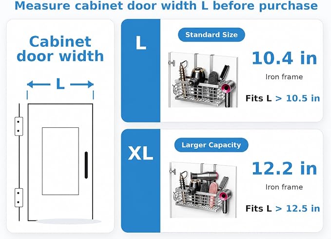 2026 Upgraded 3-in-1 Universal Hair Tool Organizer, XL Size, Sliver | Adjustable Height Metal Hair Dryer Holder, Wall Mounted, Over Cabinet Door, Countertop, Bathroom Storage