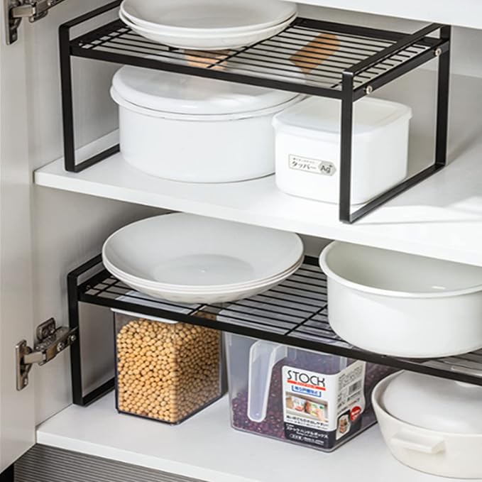 Cabinet Shelf, 20" Kitchen Counter Shelf, Metal Wire Stackable Cupboard Spice Rack, Space Saving Countertop Orgainzer and Storage Rack Shelves for Kitchen Pantry Bathroom