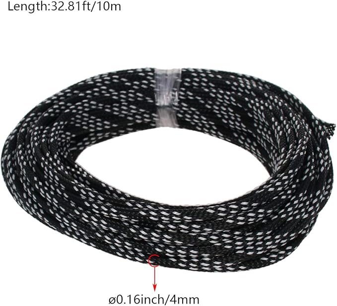 Heyiarbeit 10m/32.8ft PET Expandable Braid Cable Sleeving Flexible Wire Mesh Sleeve Black and White 4mm