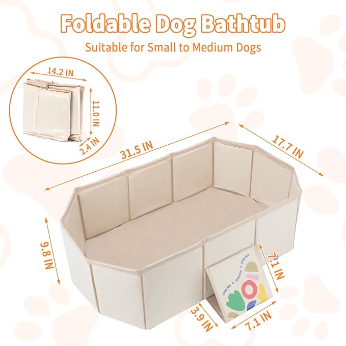 YUEPET Foldable Dog Bathtub, Pet Bath Tub for Small-Medium Dogs, White | Portable Dog Bath Tub, Drain Plug, Non-Slip PVC Bottom, Folds Flat for Storage, Shower Tub or Puppy Pool, Small Dogs and Cats