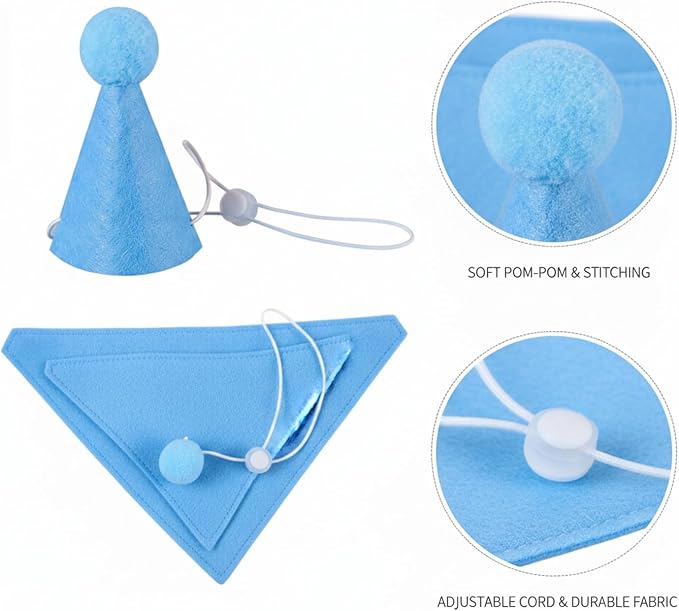Adjustable Dog Birthday Hat and Bib Set, Soft Pet Costume Accessory for Small to Medium Dogs