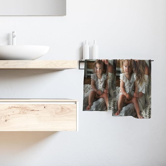 Giwawa Custom Hand Towels Set of 2 Personalized Kitchen Dish Towels with Picture Text Absorbent Customized Photo Bath Towel for Bathroom Home Decor