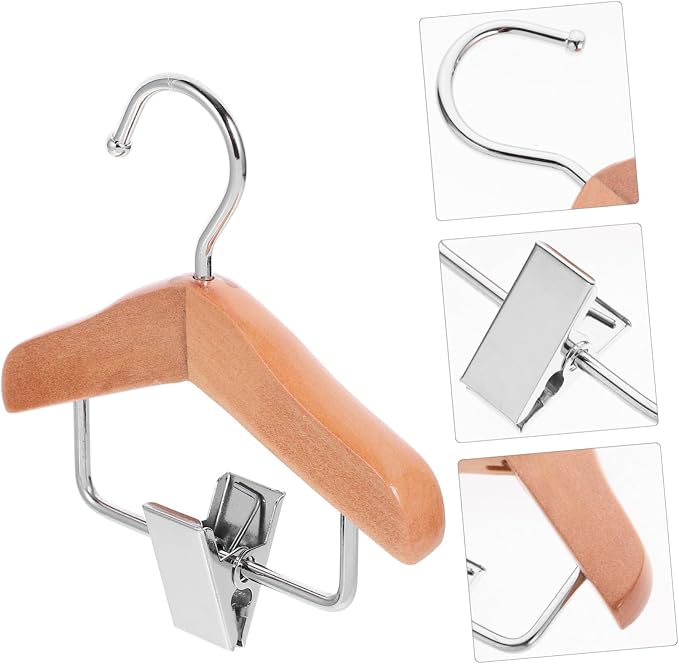 Happyyami Wooden PET Clothes Hanger Rack Mini Size Dog and Cat Apparel Clip Hanger Sturdy Hanging Support for Puppy and Kitten Outfits