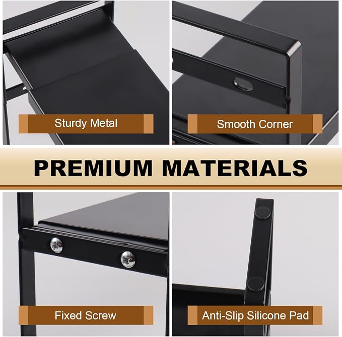 Expandable Narrow Medicine Cabinet Organizer Shelves Wide 3.58”,Metal Counter Storage Shelf Stand with Adjustable Layer and Non-Slip Pads for Cabinet,Kitchen,Pantry Small Space-Black