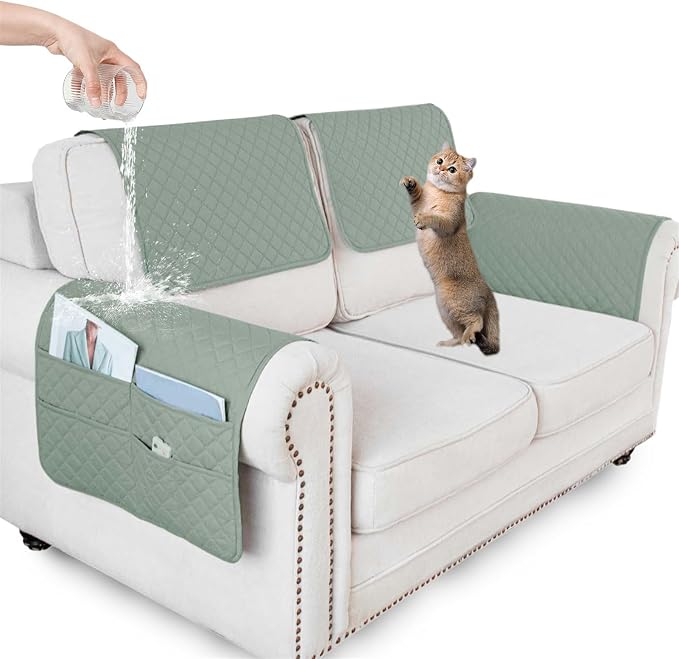 Large Polyester Armrest and Headrest Covers with 2 Pockets | Soft, smooth polyester resists daily wear nonslip silicone backing helps shield recliners and sofas from pet scratches