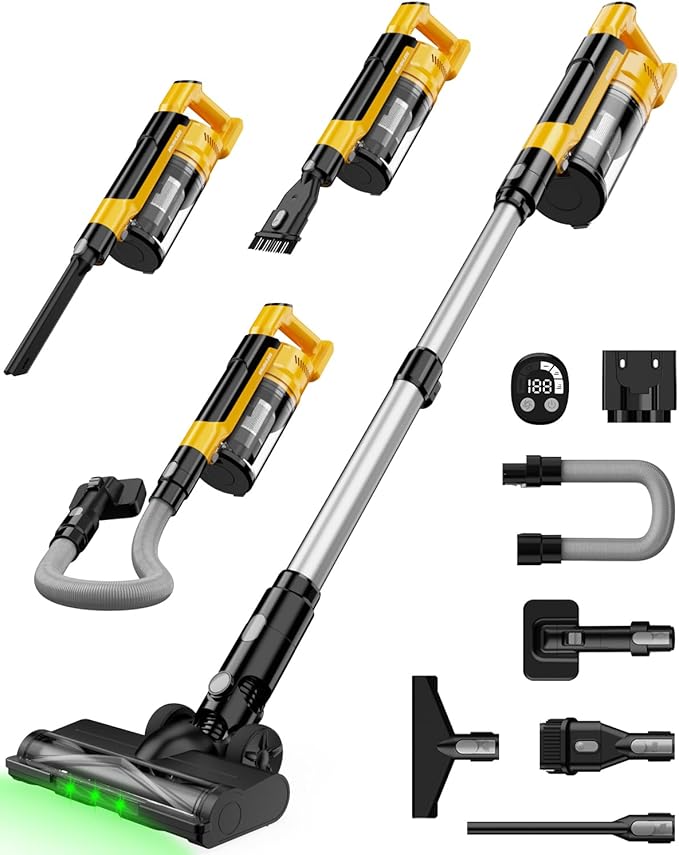 Cordless Vacuum Cleaner Compatible with DeWalt 20V Battery, 8-in-1 Stick Vacuum with Pet Brush, 35KPA Suction, 350W Brushless Motor, Smart Touchscreen, for Carpet Floor Car (Battery Not Included)
