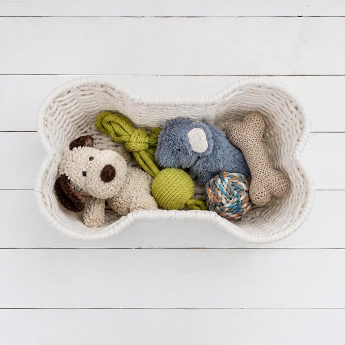 OtterPets Dog Toy Basket, Bone Shaped Cotton Rope Dog Toy Bin, Large 23x15 | Handmade dog and cat toy organizer, large 23 x 15 in; cotton rope construction; dog toy bin