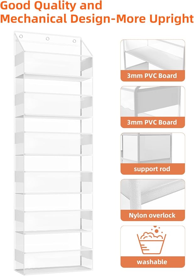 Over the Door Organizes- 6 Tier Stuffed Animal Storage, Hanging Organizer for Toys/Plushies, Back Door Organizers and Storage Holder Bag for Bathroom Nursery Newborn Baby Essential Stuff (Clear)