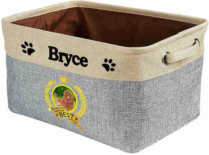Custom Name Collapsible Dog Toy Storage Basket Bin World's Best Dog Puppy Poodle Hound Foldable Pet Toy Box Closet Shelf Baskets Organizer for Bedroom Home Dog Cat with Handles Gray