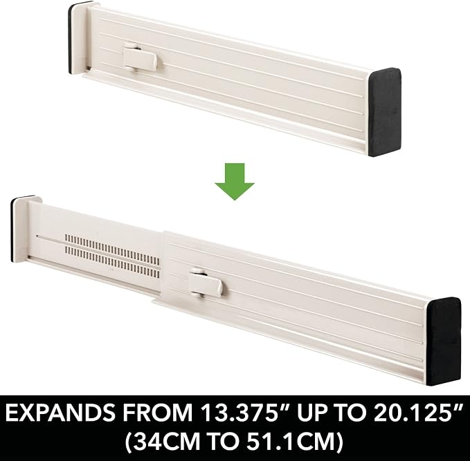 mDesign Set of 4 Drawer Dividers – Expandable Drawer Organiser Set with Protective Foam Ends – Useful Kitchen Accessories – Cream