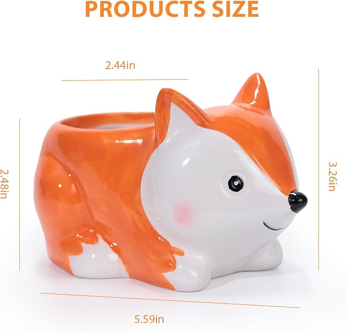 Ceramic Fox Shaped Pen Pencil Holder for Desk Decoration Accessories Fox Decor Makeup Brush Pen Cups Office School Ideal Gifts for Women, Mom or Birthdays