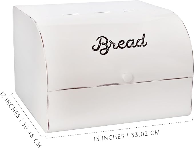 AuldHome Design Large White Bread Box; Farmhouse Enamelware Vintage Style Family Size Countertop Bread Bin