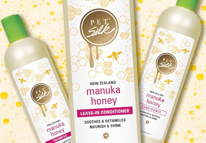 Pet Silk New Zealand Manuka Honey Shampoo, Specially Formulated to Provide Improved Hydration, Shine, Nourishment, and Soothing The Coat, Gentle for All Pets, Infused with Honey, Jojoba Oil (16oz)