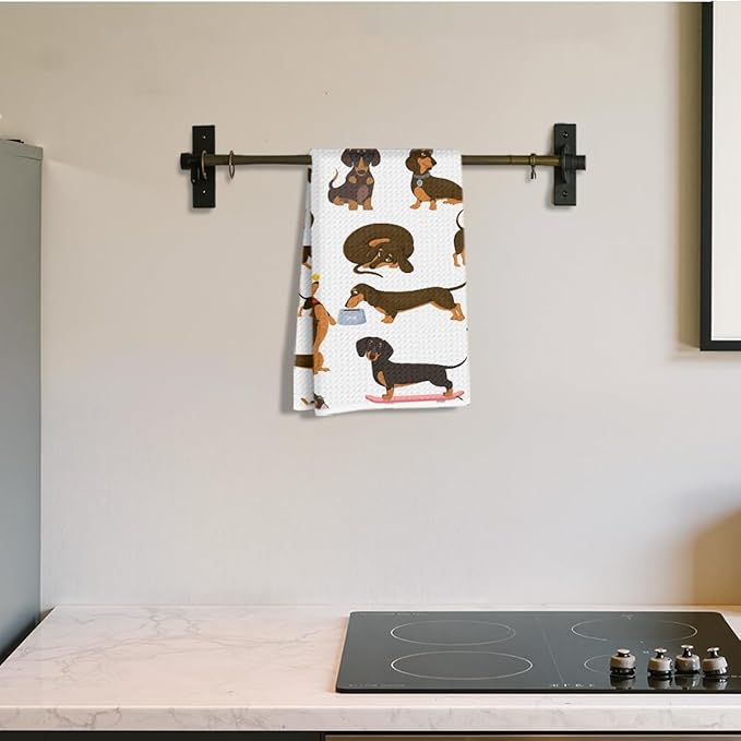 Hanamiya Na Dachshund Kitchen Towels 24x14 Inch, Dachshund Gifts Reusable Dish Towels for Kitchen Coastal Bathroom Decor, Waffle Weave Hand Cloth Tea Towel, Cute Weiner Dog Gifts for Women Friend