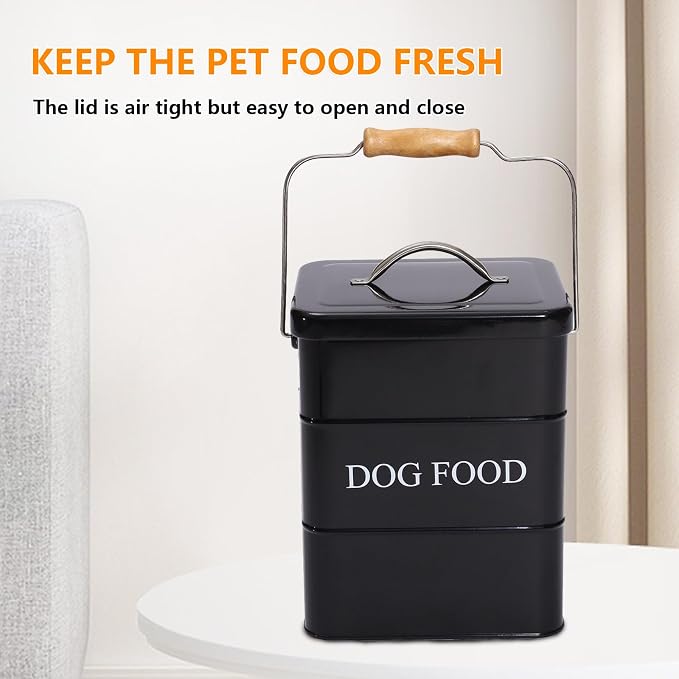 Morezi Dog Food Treat Storage Container with Lid Scoop Included - Perfect Farmhouse Dog Food Bin for Kitchen Countertop, Shelf, Decoration Home - 5 lbs Capacity - Black