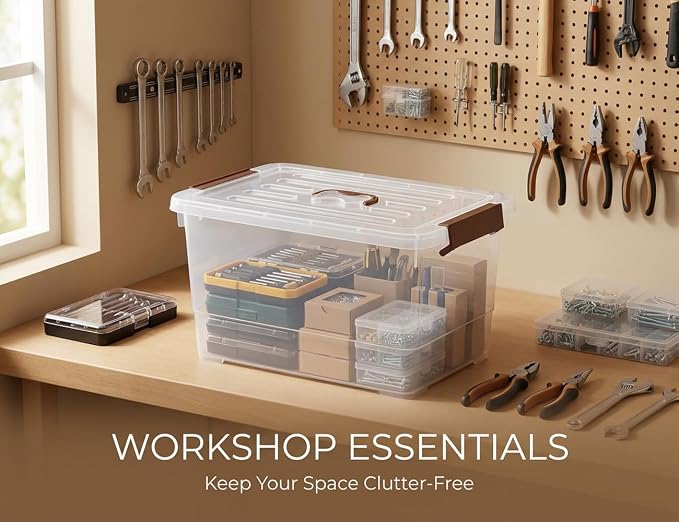 17 Quart Clear Storage Bins with Lids, 6-Pack Stackable Plastic Organizer Box with Secure Latches & Handles