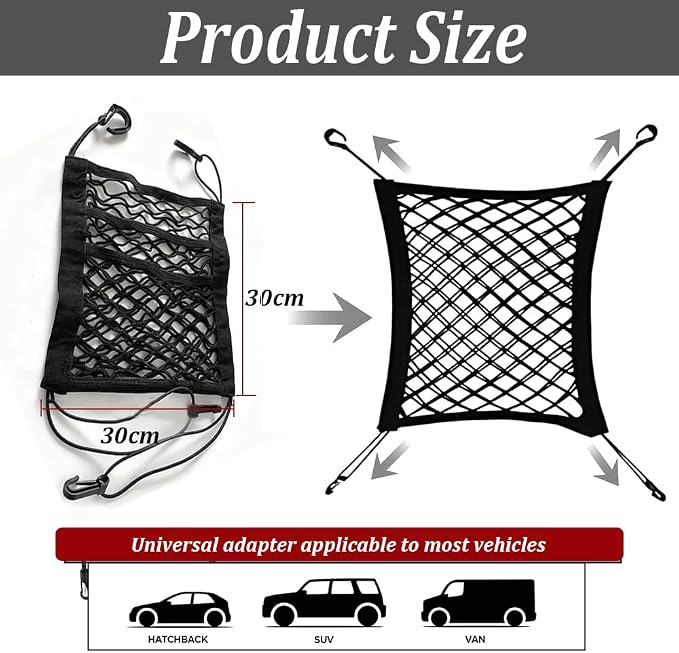 Dog Car Net Barrier for Chevrolet Camaro Corvette Chevelle SS Monte Carlo, Car Mesh Organizer with Organizers and Storage Pouch, Stretchable Storage Bag Backseat Mesh, Dog Travel Accessory