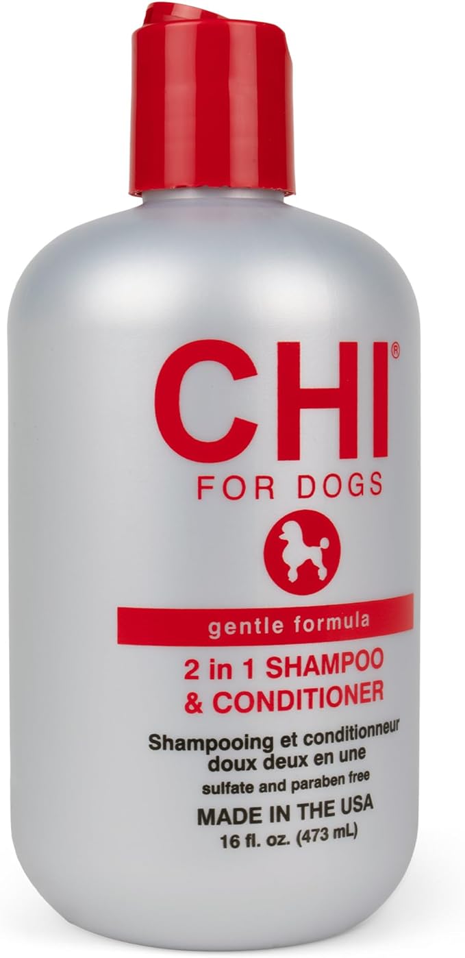 CHI for Dogs Gentle 2-in-1 Shampoo and Conditioner, pH Balanced Dog Wash with Ionic Technology, Moisturizing Clean for Puppies and Adult Dogs, All Coat Types, Made in The USA, 16 Fl Oz