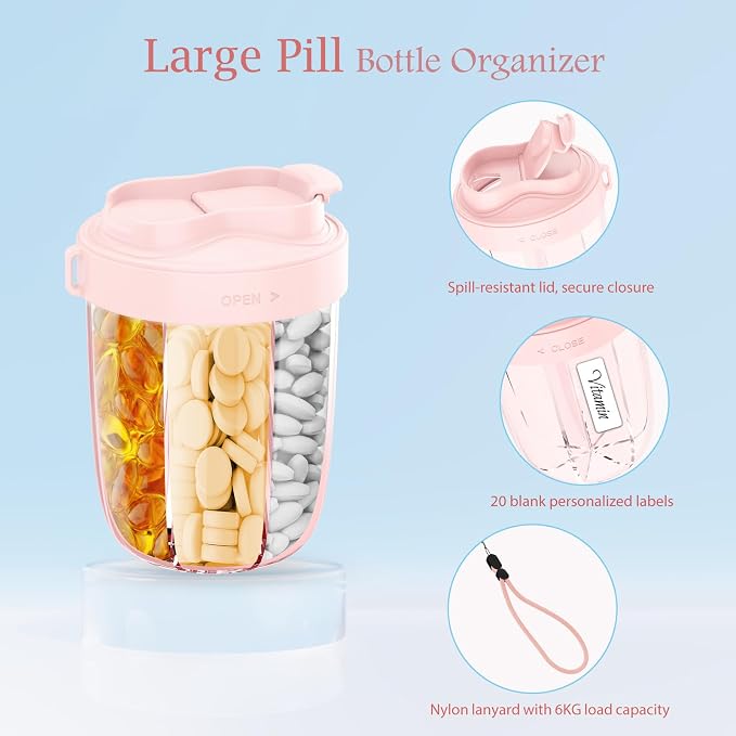 Pill Dispenser with 7 Large Compartments - Portable Pill Organizer for Travel
