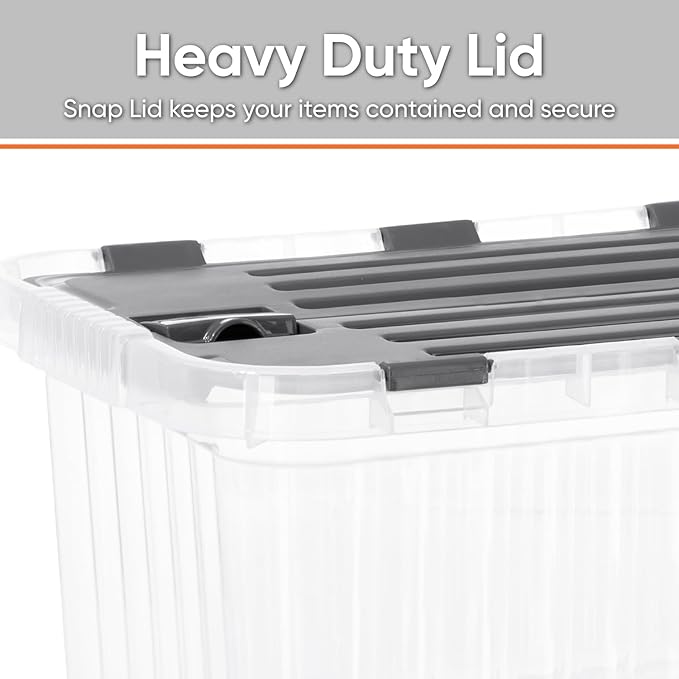 Superio Clear Storage Boxes with Attached Lids, Plastic Container Bins with Hinged Lids for Organizing, Stackable Crates, BPA Free, Non Toxic Organizers, 19 Quart (2 Pack, 17"x11.65"x8.75")