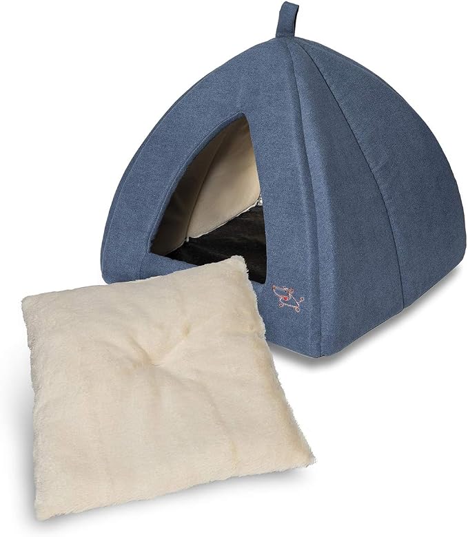 Best Pet Supplies Cat Bed for Indoor Cat, Domed Tent House with Removable Pillow, Covered Cat Cave for Small Dog, Puppies and All Breeds of Cats - Navy, 16 x 16 x H:14"