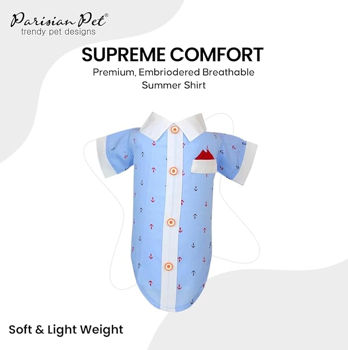Parisian Pet Anchor Dog Shirt – Nautical Shirts for Small Dogs – Summer Puppy Clothes – Lightweight and Breathable Dog Clothes – Light Blue Dogs Beach Outfit - Comfortable and Trendy Pet T Shirts