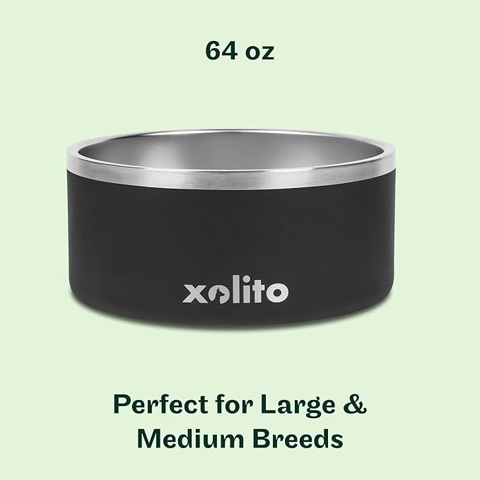 Xolito Pets Stainless Steel Dog Bowl 64 oz - Non-Slip Insulated Water Bowl for Large Dogs - Heavy Duty Double Wall Metal Feeder for Food & Water, Dishwasher Safe (Blue)