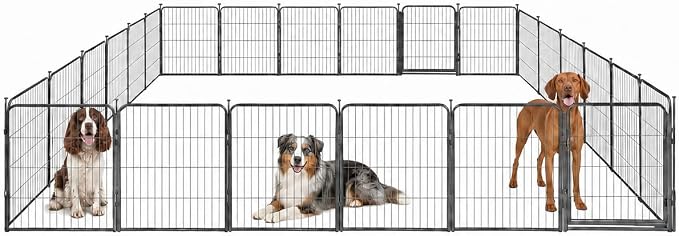 Outdoor Dog Playpen - 32 inch, 24 Panels for Small and Medium Size Dogs - Heavy Duty Metal Pet Fence with Black Anti-Rust Coating - Portable Exercise Play Pen for RV, Camping, and Yard