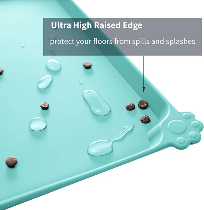Reopet Waterproof Pet Feeding Mat, Non-Slip Silicone Placemats for Dog Cat Food and Water Bowl, High Raised Edges to Prevent Spills and Protect Floors
