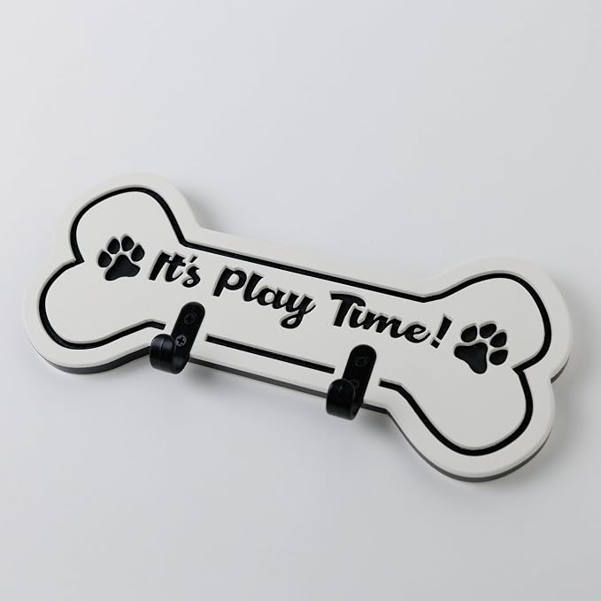 Noble Heritage Play TIME Dog Bone Leash & Key Holder - Wall-Mounted Organizer for Dog Leashes, Collars & Keys | Recycled HDPE Plastic | Indoor/Outdoor Use | Made in USA | Black White Black