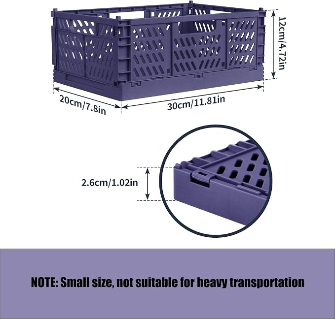 2 Pack Stackable Storage Crates, Plastic Foldable Baskets Small Blue | Easy-carry handles, suitable for toys books groceries office supplies and household storage for home office shopping