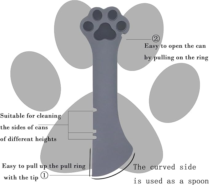 SJANE Cat Food Can Spoons & Can Lids | 4 Pcs | Multi-function Opener | Silicone Pet Food Covers | Stainless Steel Wet Food Spoon for Cats and Dogs(Grey)