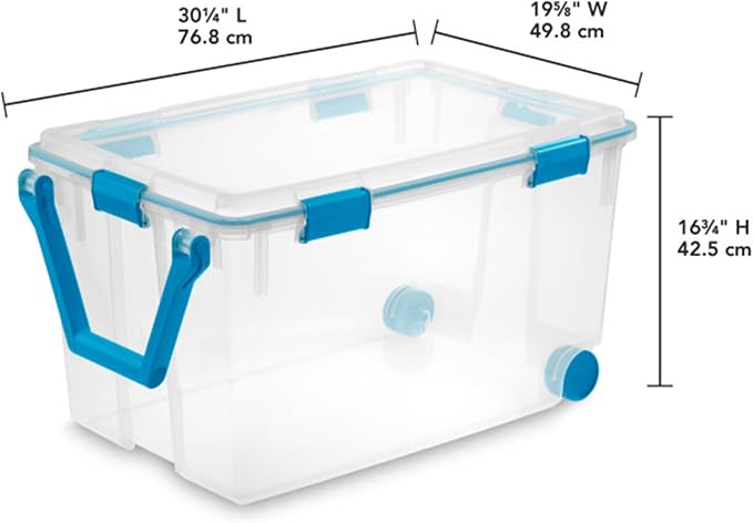 Sterilite Gasket Storage Box with Lids for Home & Office, 120 Quart, 9-Pack | Heavy-Duty, Stackable, and Organizing Containers for Bathroom, Cabinet, Closet, and Garage, Clear and Blue Aquarium Latches