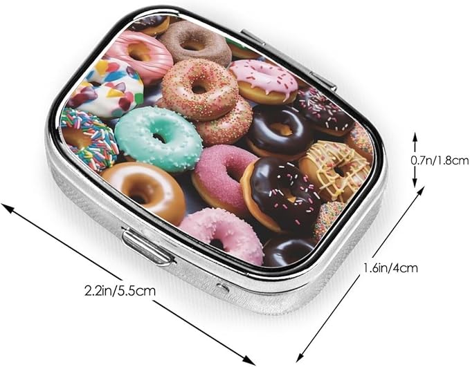 Square Pill Box Donuts Pill Case for Purse & Pocket 3 Compartment Pill Organizer Portable Travel Pillbox Medicine Pill Holder Container for Daily Vitamin Cod Liver Oil Storage