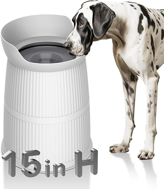 Salodal Elevated Dog Bowls Large Sized,15.4in High Raised Stand,4.4L No Spill Dog Water Bowl,Stainless Steel Bowl,Adjustable,Non-tip,Non-Slip, Water Dispenser for Large Medium Pets