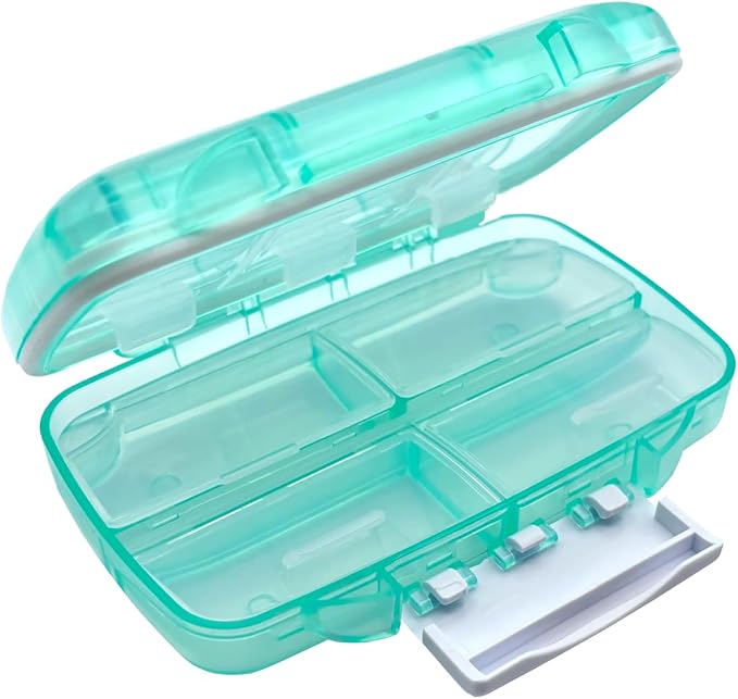 Ezy Dose Moisture-Proof Travel Pill Case, 7 Compartments, Green, Medium | Moisture-Proof Pill Case, Medicine Planner, Vitamin Organizer Box, Travel-Friendly, Latch-Closure to Secure Contents