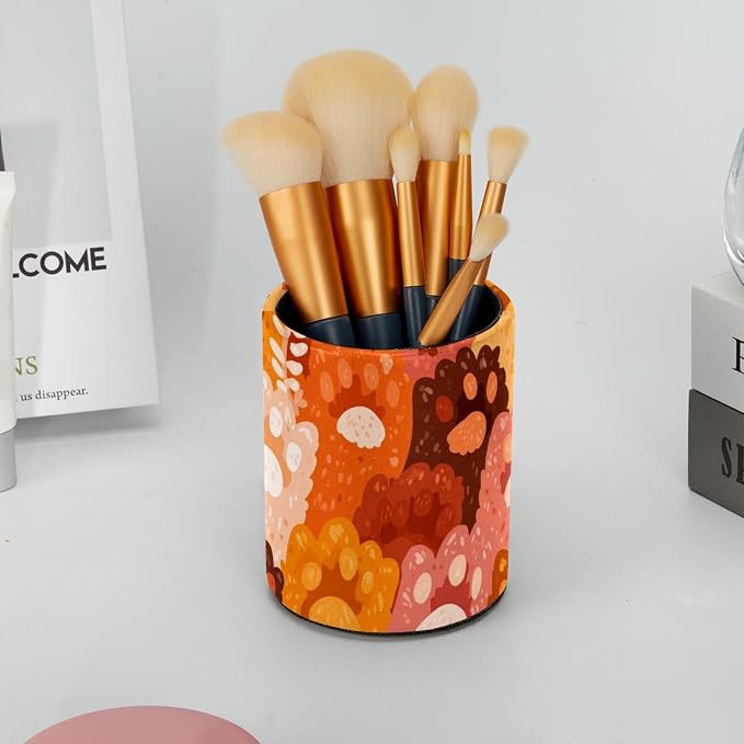 Faux Leather Pen Holder for Desk, Pencil Organizer Colorful Pet Paws Pen Cup Desk Decor Makeup Brush Holder Storage for Office Home