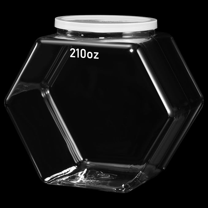Uiifan Plastic Candy Jar with Lid Clear Hexagonal Fish Bowls,210 Oz | Clear Cookie Jar Desk Pet Display, Dog Food Craft Supplies Coffee Pod Storage, Wide Mouth Easy Access Organizer