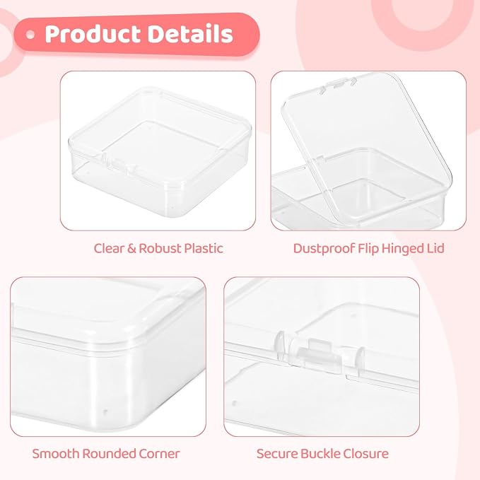 Organizer Case Set, 120 Clear Boxes, 3×3×1, Plastic Storage with Hinged Lid