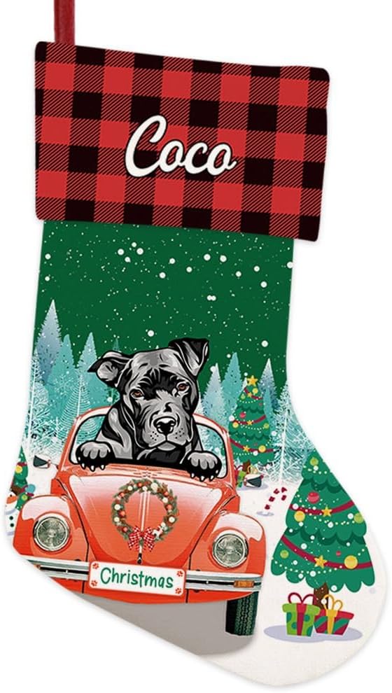Personalized 1 Pack Christmas Stocking Cute Pit Bull Dog Stocking Christmas Tree Winter Fireplace Holiday Decoration 14"