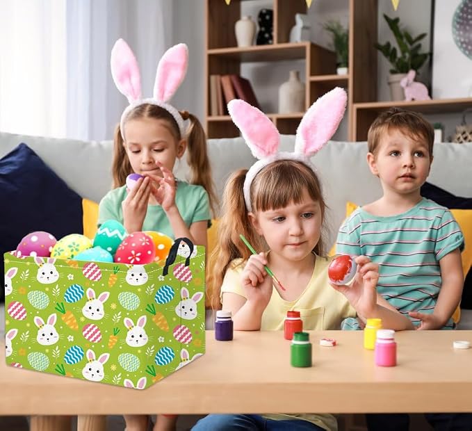 Rectangular Easter Bunny Storage Basket for Kids & Baby - Cute Toy Storage Bin and Organizer - Room Decor