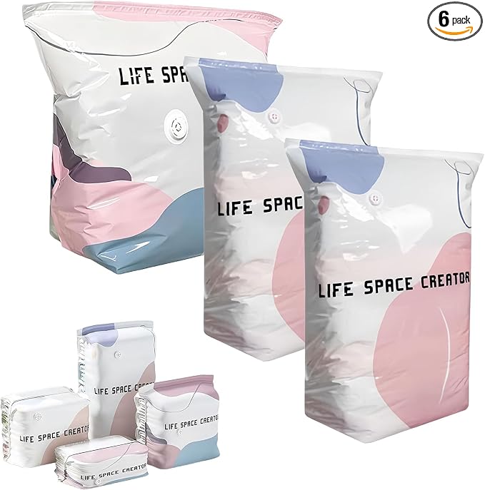 No Pump Vacuum Storage Bags, Large Capacity 3D Compression Storage Bags, Press & Seal Space Saver Bags for Clothes, Comforters, Blankets, Bedding, Travel and Home Organization (M*1+XL*2)