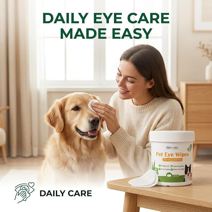 Dylan's cabin Eye Wipes for Dogs - 200 Count Soft Round Cat Eye Cleaning Pads, Alcohol Free pH Balanced Daily Tear Stain Wipes Remove Discharge and Crust