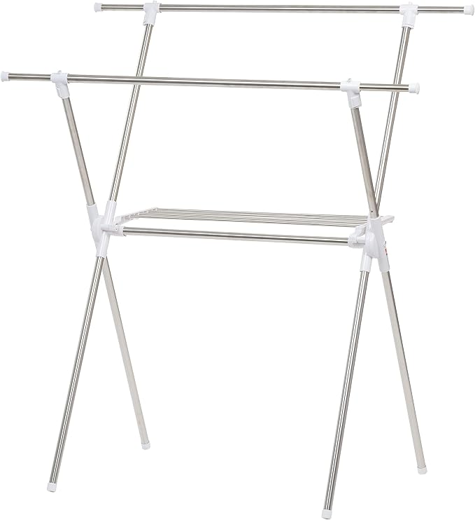 IRIS USA Foldable Drying Rack with Extendable Rods for Large Laundry Loads, Clothes Drying Rack, Freestanding Foldable Laundry Rack, Anti-Skid Feet, Portable and Storable, Silver | Expands drying space for laundry with adjustable rods and foldable conv...