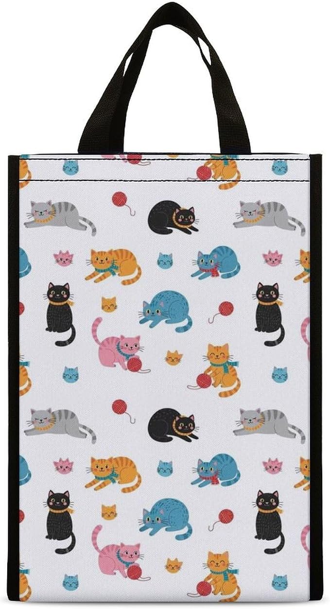 Insulated Lunch Bags Compatible with Cats, Reusable Thermal Lunchbox Totes with Mesh Pocket Portable Lunch Organizer Food Bag