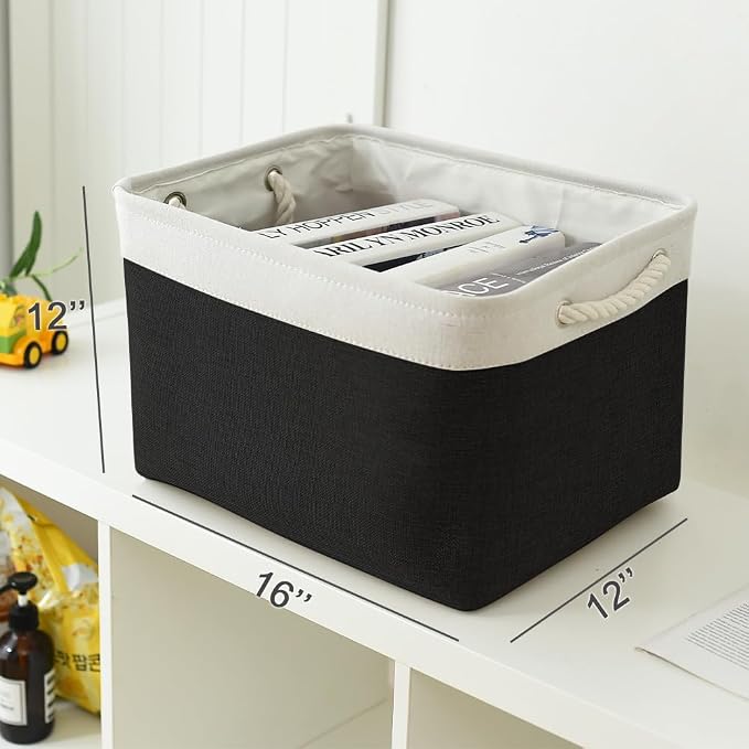 Storage Basket for Gifts Empty - Large Cubes 3 Pack 15.8x11.8x11.8 inch Storage Bins for Organizing Book Cloth Bathroom Toy (White & Black)